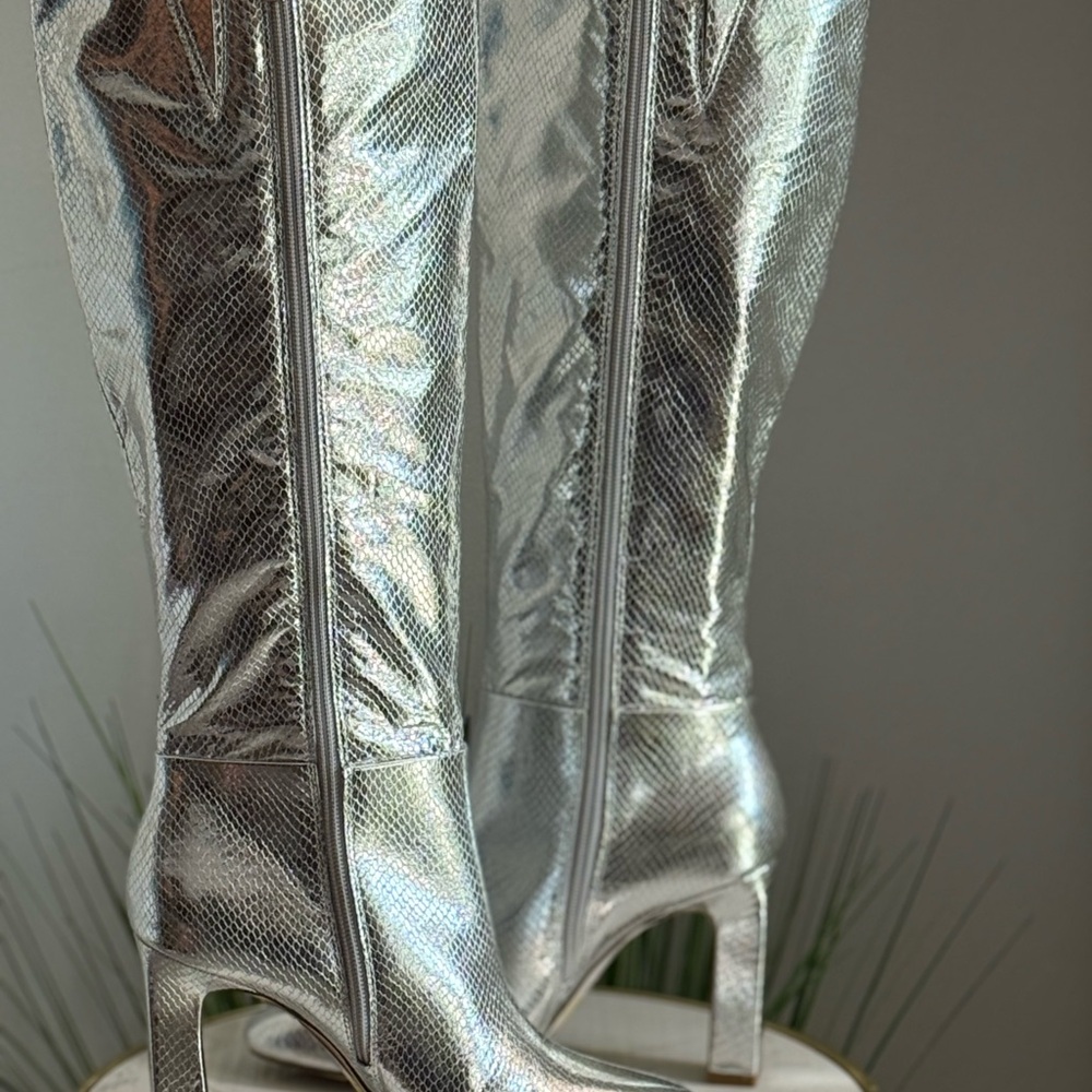 Jessica Simpson Silver Reptile Print Knee-High Women's Boots NWT